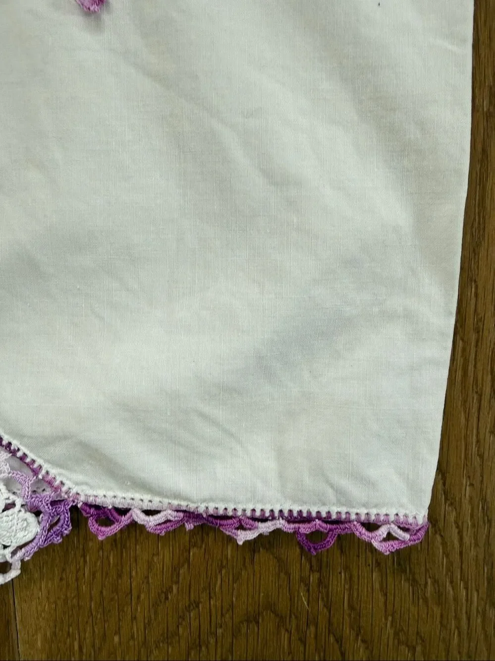 2 Vintage Queen Size Pillowcases Purple Crochet Lace Detail 34” x 20”